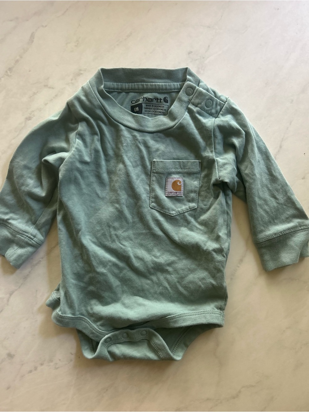 Carhartt Kids Long-Sleeve Onesie in Sage Green
